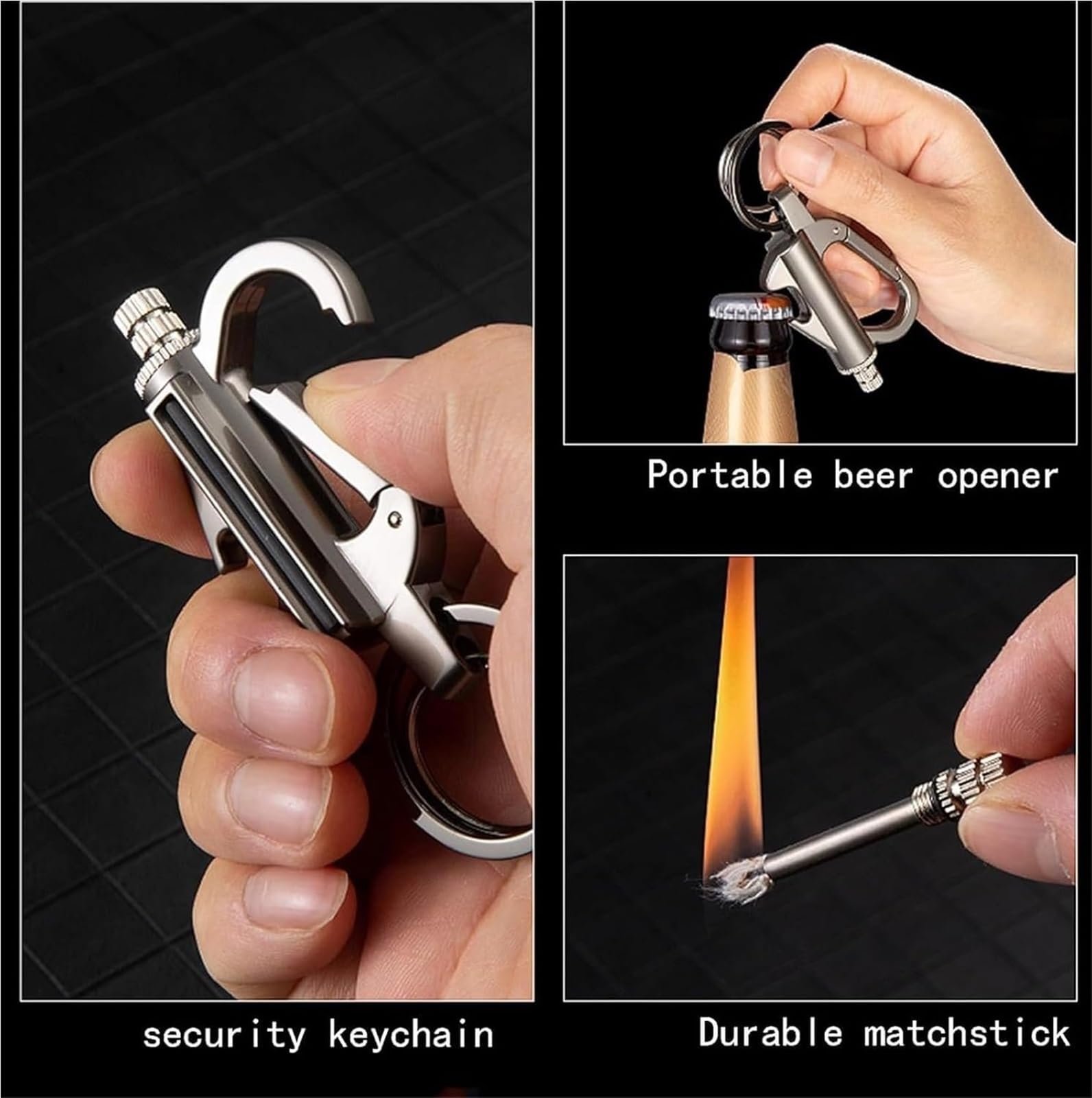 Llavero encendedor con abrebotellas multifunción, encendedor de queroseno recargable para exteriores y camping, para aventureros, diseño duradero y compacto