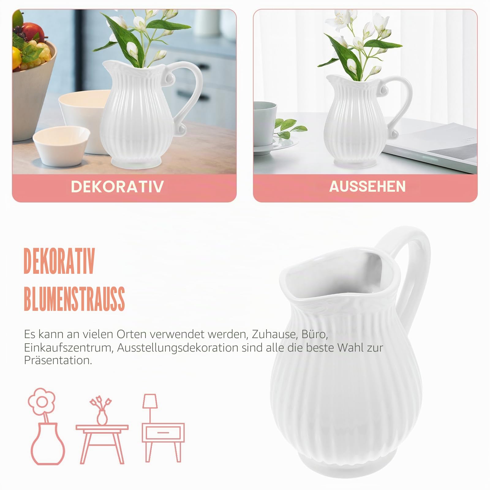 Amosfun Vase Mit Blumenkrügen Gießkanne Dekorative Blumenvase Dekorative Vasen Für Luxuszimmer Rustikale Blumenvase Milchkännchenvase Alte Vase Französisch Keramik Weiß Blumenarrangement