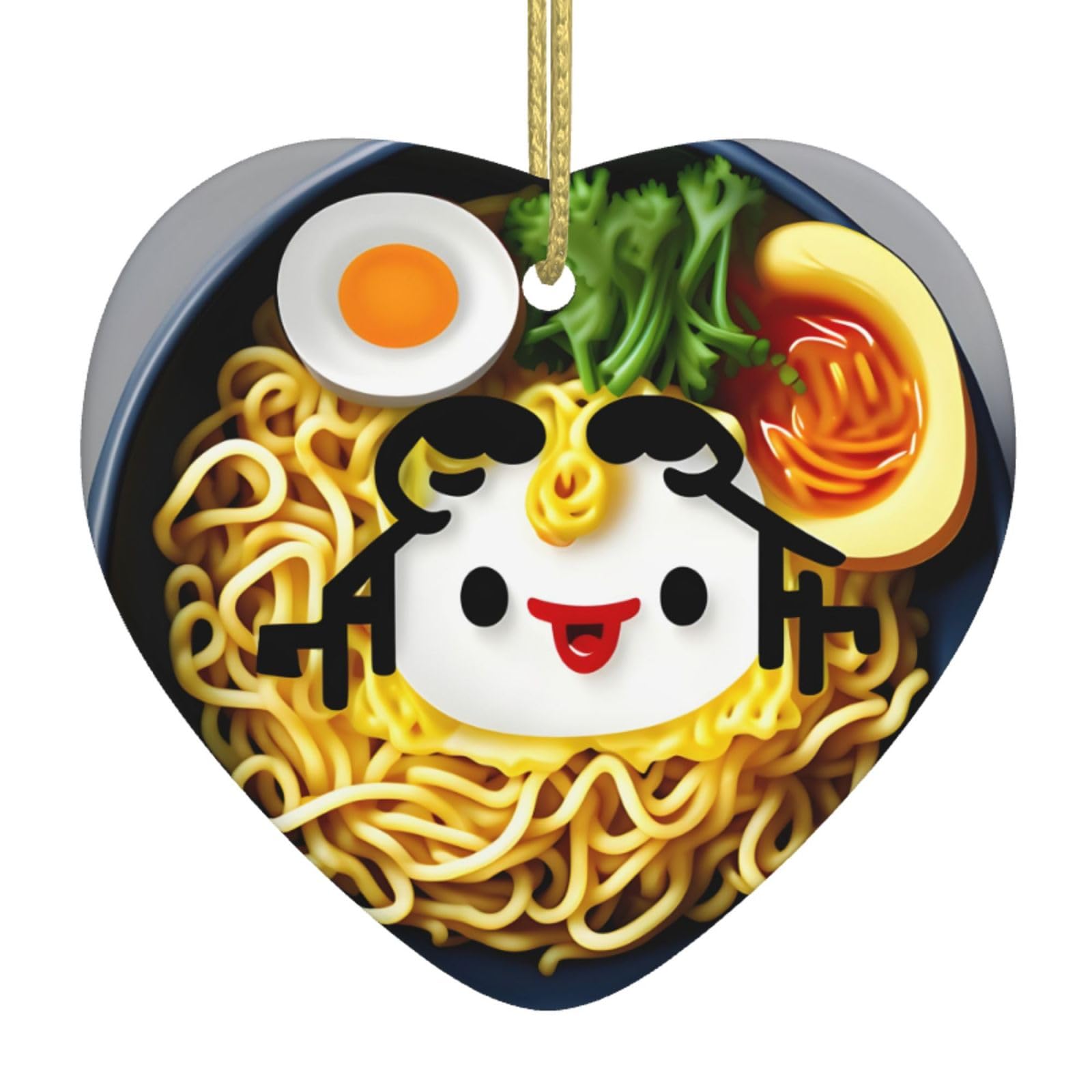 Egg Cup Noodle Ramen Ceramic Heart-Shaped Pendant - Christmas Tree Ceramic Hanging Decorations for Festivals