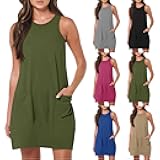 Sundresses for Women 2024 Casual Sleeveless Summer Dress with Pockets Boho Beach Dress Vacation Swing Mini Dress