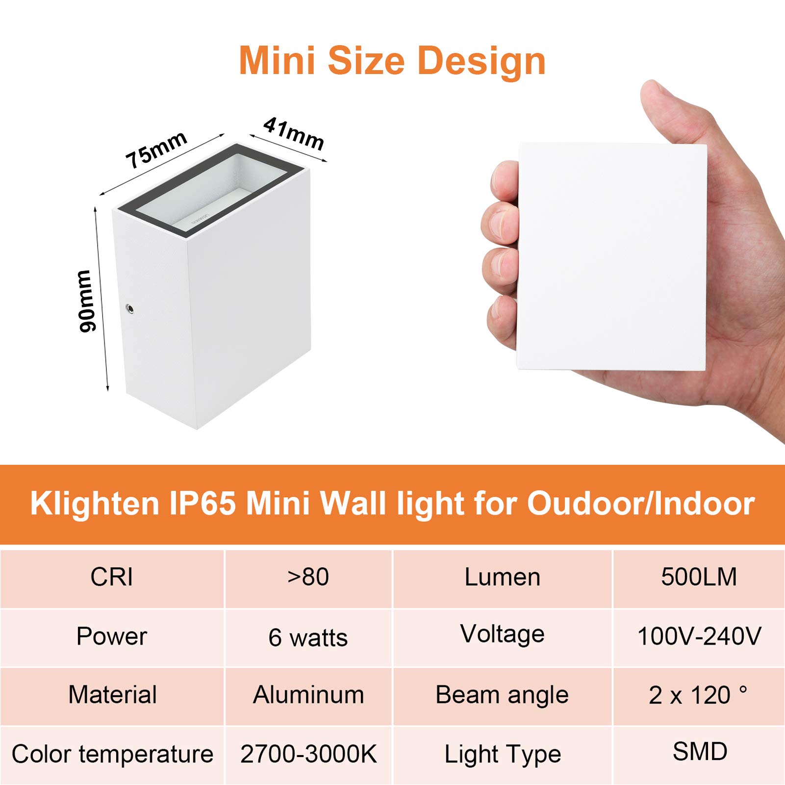 QianMu Lámpara De Pared LED Exterior/Interior 10W IP65 Impermeable, Luz Cálida 3000K, Ideal Para