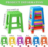 Vista 3 de TURSTIN Paquete de 6 taburetes apilables para aula, de plástico, coloridos, redondos, interiores y exteriores, asientos flexibles, sillas