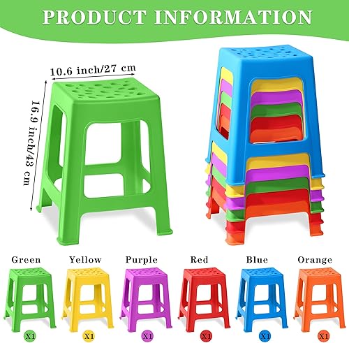 Miniatura 3 de TURSTIN Paquete de 6 taburetes apilables para aula, de plástico, coloridos, redondos, interiores y exteriores, asientos flexibles, sillas