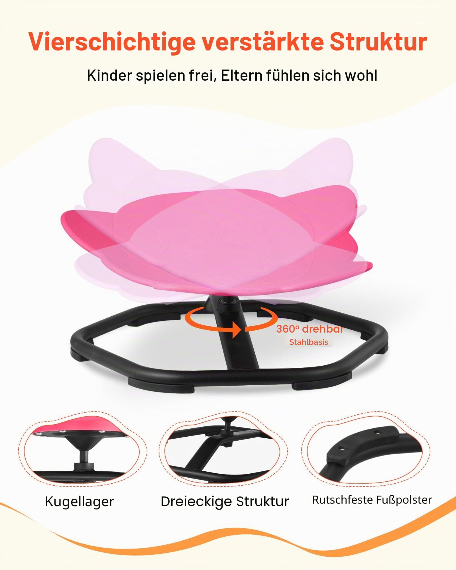 VEVOR Kinderdrehstuhl sensorischer Drehstuhl in Elefantenform, 100 kg Tragkraft, sensorisches Spielzeug mit Rutschfester Metallfuß, zur Förderung von Koordination Gleichgewicht Konzentration, Rot