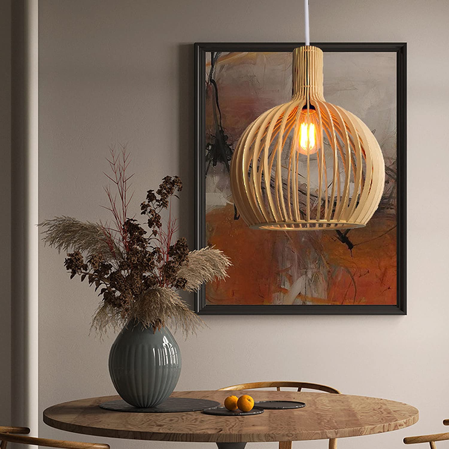 Lampada A Sospensione Retro Di Bambù Lampade Legno E27 Stile Industriale Lampadario Vintage Spherical Tavolo Da Pranzo Lampadario Per Soggiorno Camera Da Letto Sala Da Pranzo Cafe Bar Luci Pendenti
