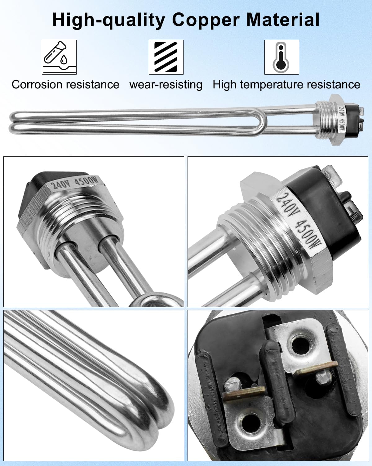 02582 Water Heater Element Fit for A.O.Smith GE Kenmore Maytag Whirlpool, 4500W 240V Foldback Heating Elements Screw-in Low Watt Density, 2 Pack