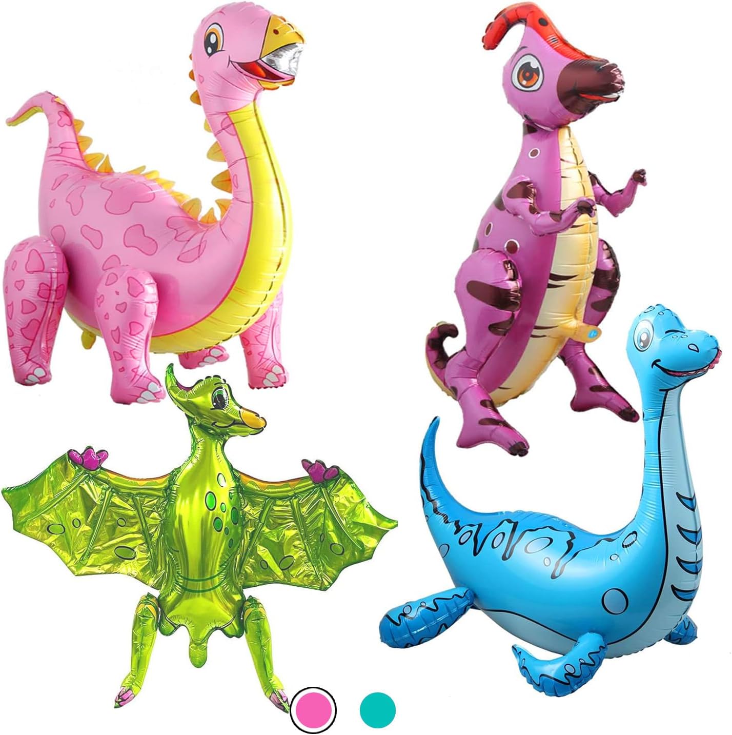 Giant 3D Dinosaur Balloon for Birthday Party Decorations, Cute Self Standing Dino Balloons, Aluminium Foil Balloons for Birthday Party Supplies Decor (4pack Dino)