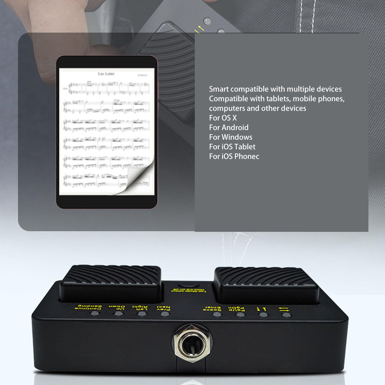 Volteador de Página Bluetooth, Operación Silenciosa Inalámbrico Pedal de Partituras Controlador de Pie para Músicos Piano Guitarra Ensayos Escenario Estudio Grabación