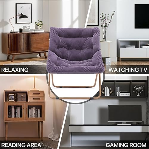 Miniatura 60 de MoNiBloom Silla cuadrada plegable de piel sintética para dormitorio, sala de estar, dormitorio, marco de metal plegable, de gran tamaño, cómoda,