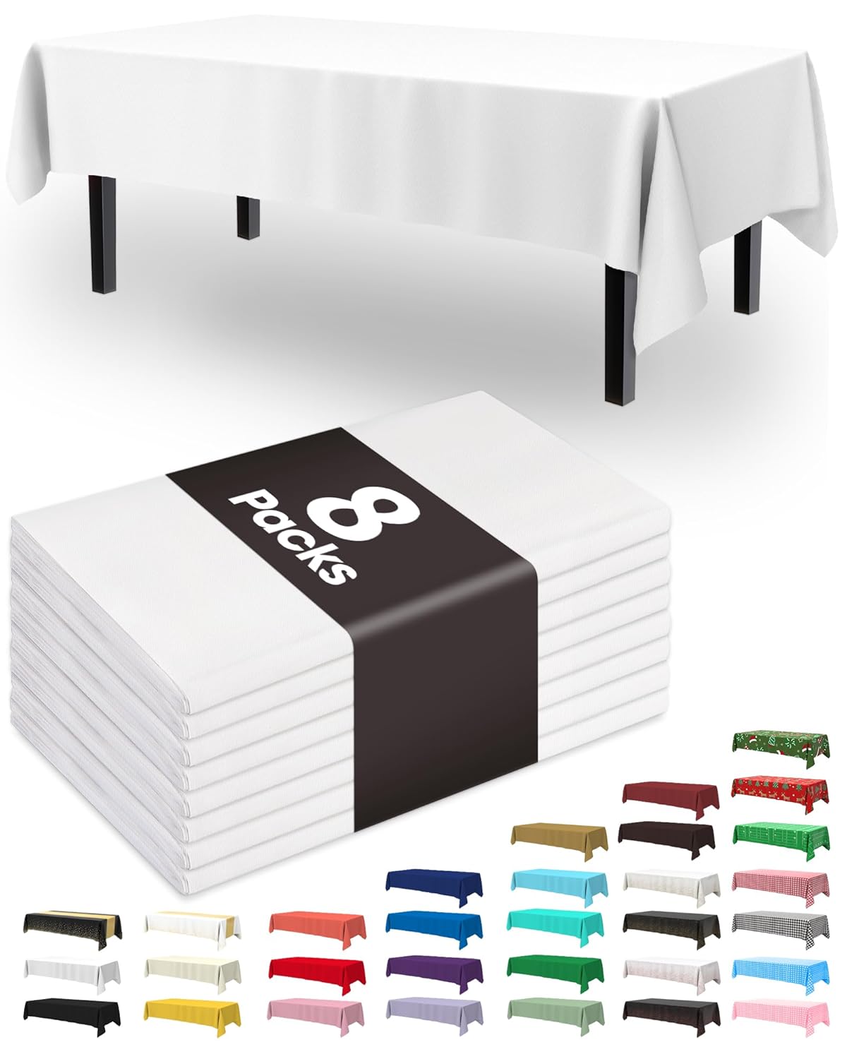 Pureegg Plastic Table Cloth Disposable 8 Pack 54 x 108 Inch Table Cloths Party Picnic Wedding Decorative Tablecloths