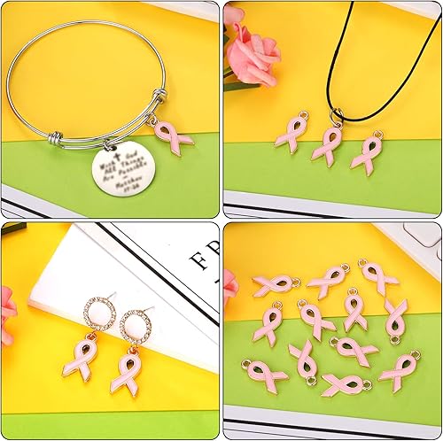 Miniatura 4 de 200 piezas de cinta de concienciación sobre el cáncer de mama con colgante de lazo rosa y accesorios para bricolaje para mujeres, joyas, collares,