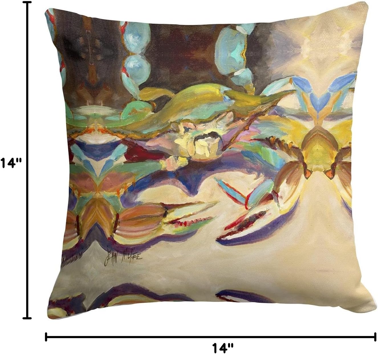 Caroline's Treasures JMK1259PW1414 Crab tailfin Crab Fabric Decorative Pillow Machine Washable, Indoor Outdoor Decorative Pillow for Couch, Bed or Patio, 14Hx14W