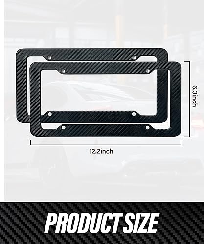 Miniatura 4 de Paquete de 2 marcos de matrícula de fibra de carbono, marcos de matrícula de plástico impermeables con sujetadores y tornillos, cubierta de etiqueta