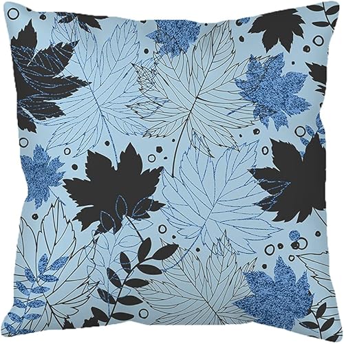 Miniatura 6 de Paquete de 2 fundas de almohada de hoja de arce, turquesa, azul y negro, hojas de arce otoñales, 18 x 18 pulgadas, funda de cojín decorativa de