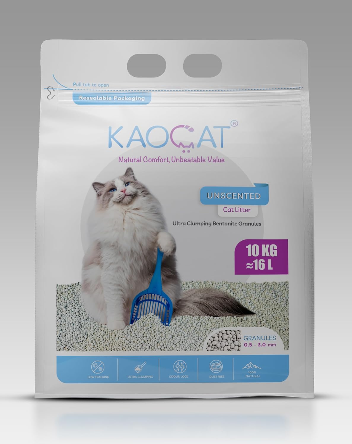 KAOCAT Unscented Clumping Cat Litter Made of Natural Bentonite Clay