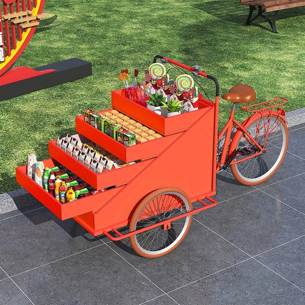 Mobile Food Vending Tricycle Cart with Parasol, High Capacity for Outdoor Events and Street Vending