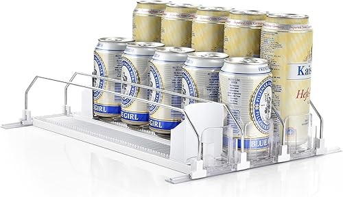 OTraki Organizador de bebidas para nevera, dispensador de latas de soda con empujador Glide de 15 pulgadas de largo y ancho, ajustable, dispensador