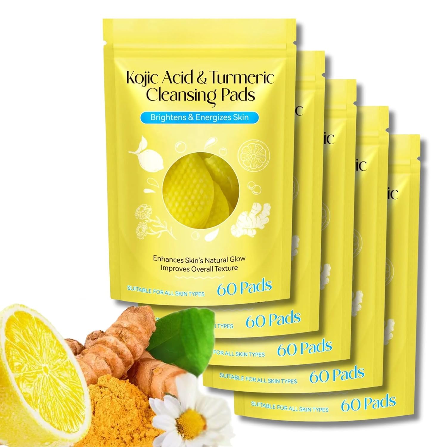 ALLISON CREATIVE Turmeric & Kojic Acid Face Cleansing Foaming Pads for Dark Spots, Skin Brightening & Acne Prevention With Vitamin C, For All Skin Types (300 count (Pack of 1))-image-5