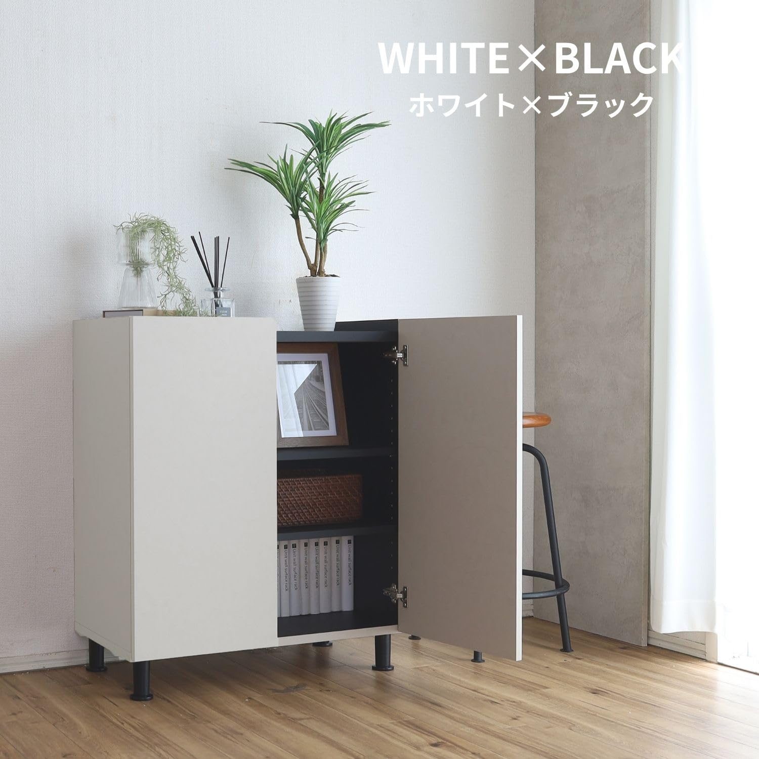 Amazon.co.jp: キャビネット サイドボード 本棚 扉付き ルーター収納 