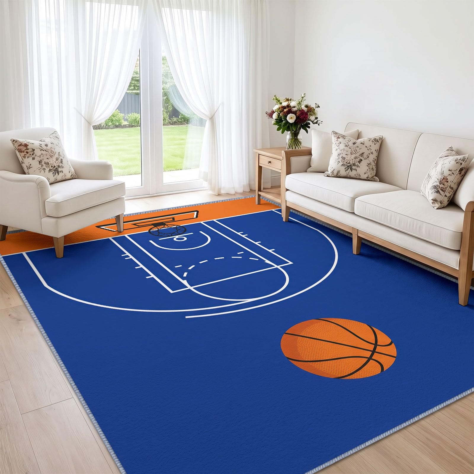 Dywan do salonu na boisko do koszykówki 140 x 200 cm, fajne sportowe dywaniki do pokoju dla chłopców, do sypialni, miękkie krótkie runo, antypoślizgowy, klasyczny dywan do jadalni, biura, kuchni