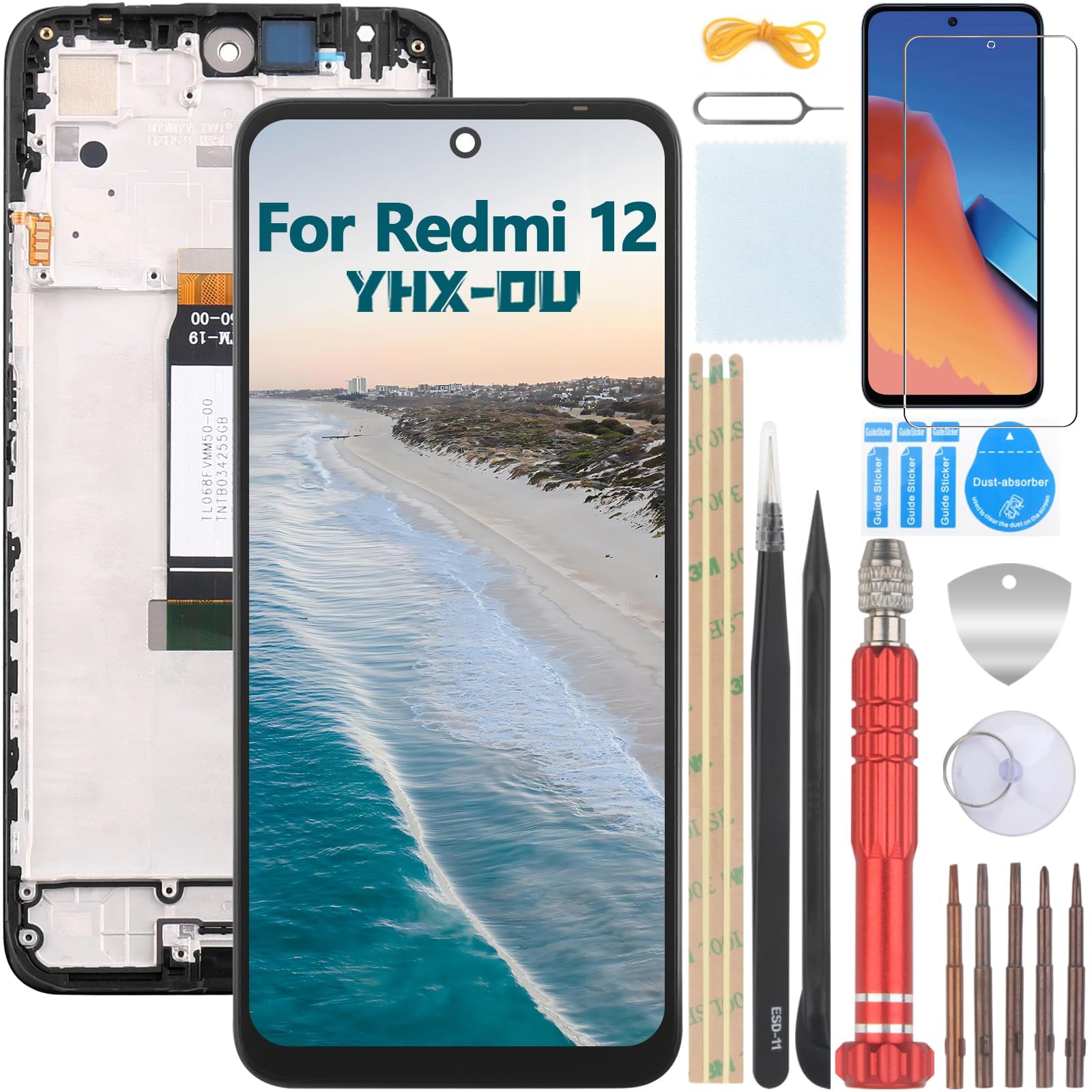 KInh xiaomi redmi 12, kính ép màn hình có keo oca redmi 23053RN02A, 23053RN02Y, 23053RN02I