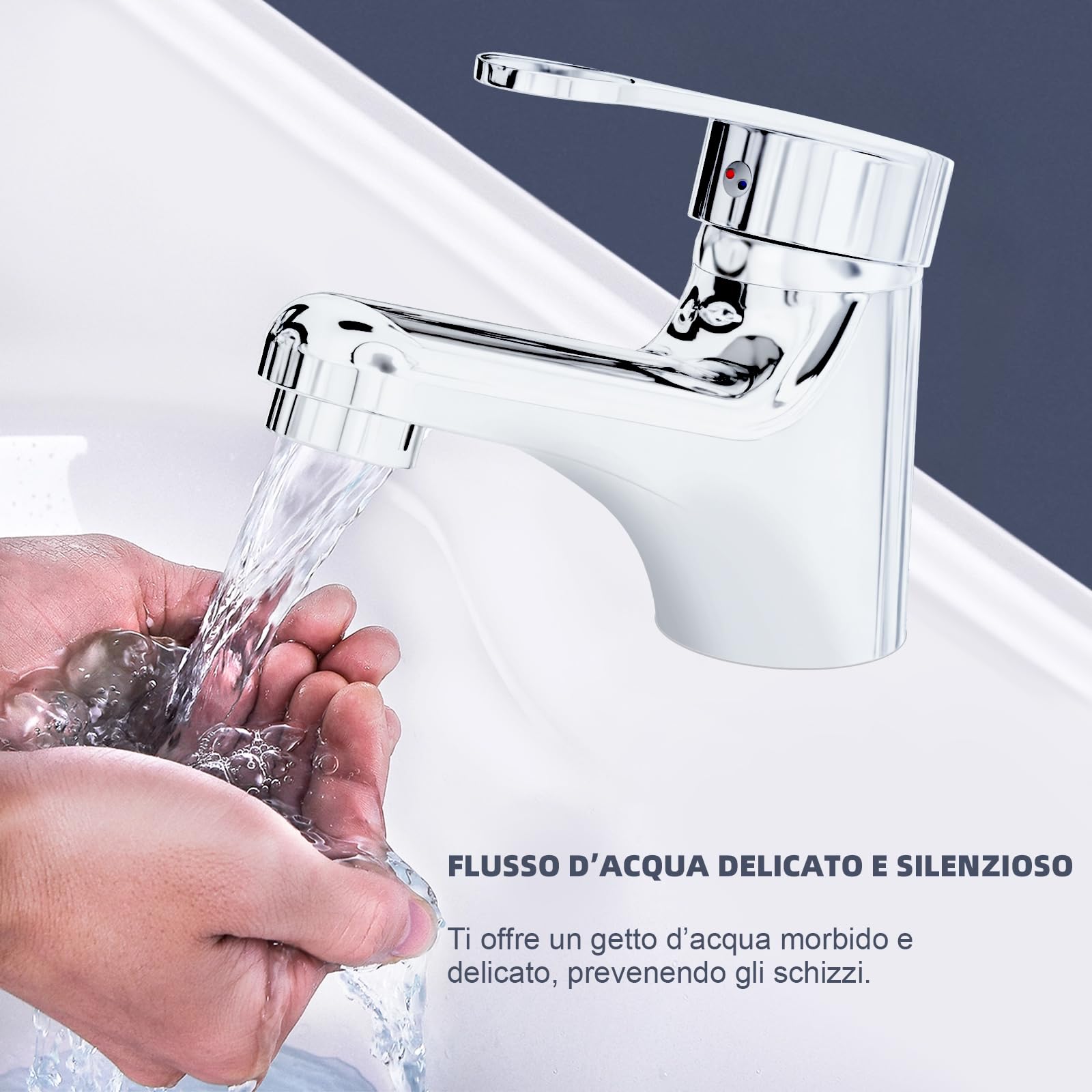 VOLTIX Rubinetto Bagno Lavabo Monocomando, Miscelatore Lavabo con Flessibili da 40cm, Rubinetto Bagno Cromato Facile da Installare, Design Moderno per Lavandini