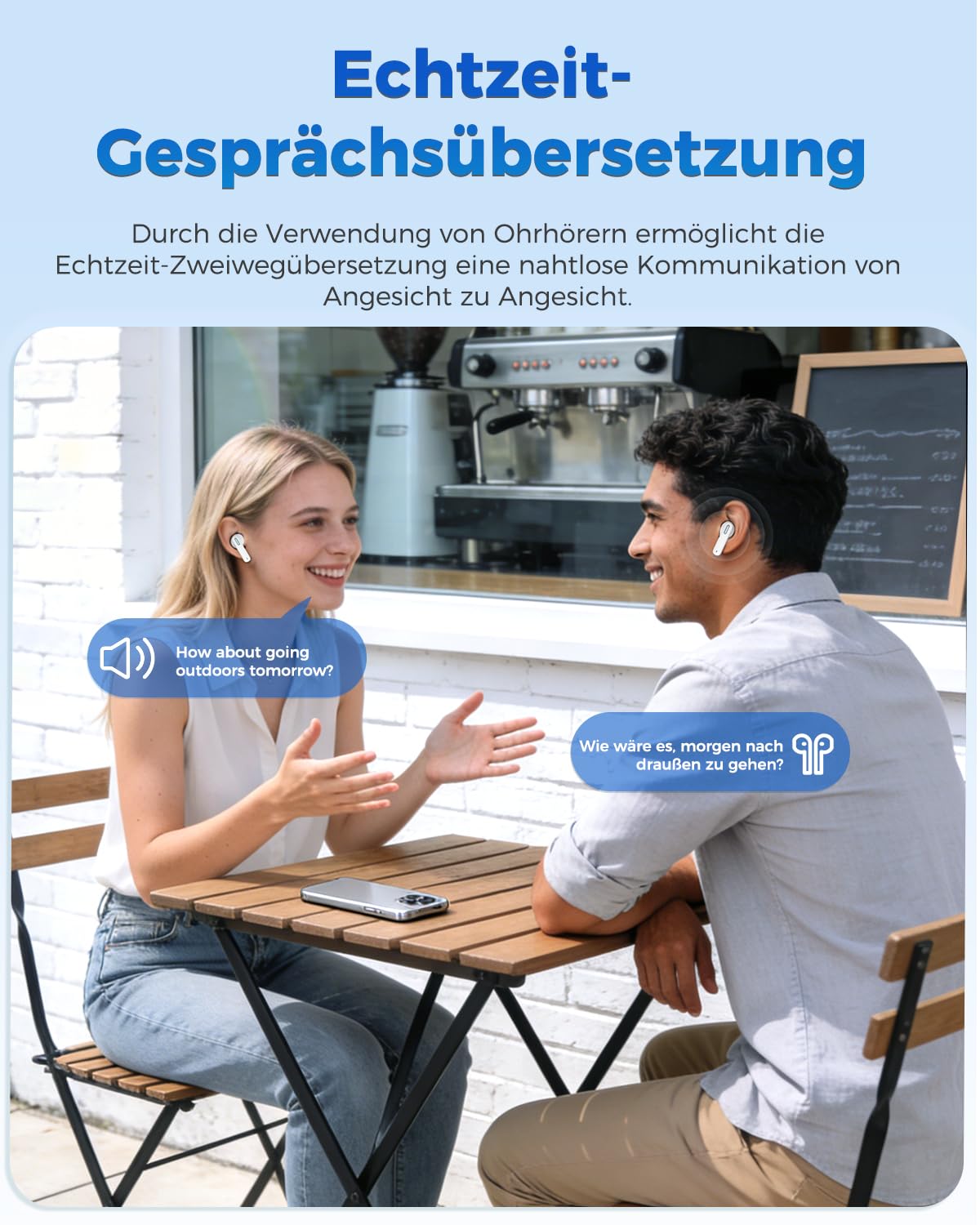 NE49 KI Übersetzungskopfhörer, 150+ Sprachen & 6 Modi Echtzeit Sprachübersetzer, Bluetooth 6.0 Kabellose Earbuds, 40h Akku, niedrige Latenz, AI-Chat, Musik, Anrufe, Transkription für Reisen & Business
