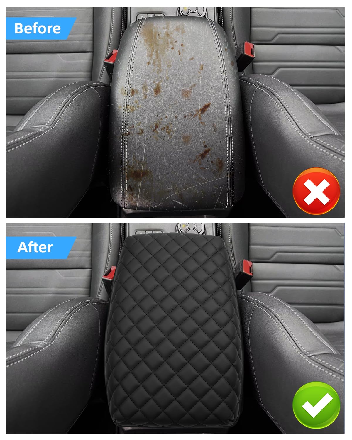 Housse d'Accoudoir avec Poche Rangement pour Ford Ranger 2023-2026 | Couvre Accoudoir Console Centrale, Protection Accoudoir, Matériel Cuir PU Épaissi, Accessoires Rehausser l'Accoudoir de 4CM