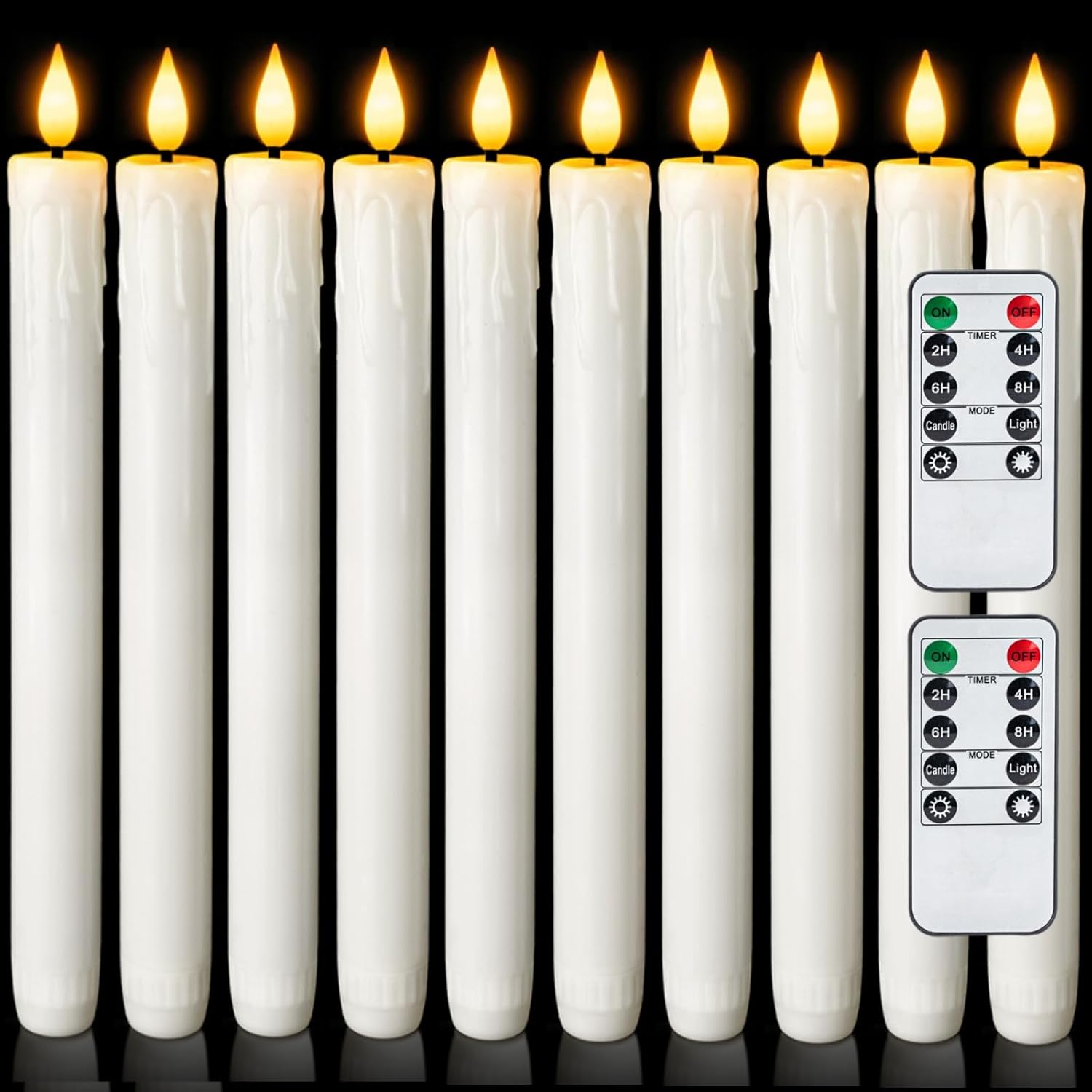 Homemory 12 Pcs Real Wax Flameless Taper Candles with Remote Timer and Dimmer, Battery Operated Candlesticks with Flickering Light, White Window Candles, 9.6 Inches for for Wedding Home Decor A-12 Pcs White