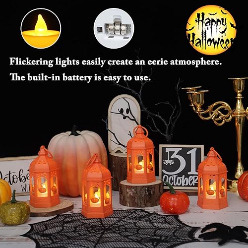 Miniatura 8 de LLQ Paquete de 8 Mini Linternas con Patrón de Calabaza  Decoración Naranja de Otoño para Acción de Gracias  Pequeñas Linternas Decorativas Colgantes