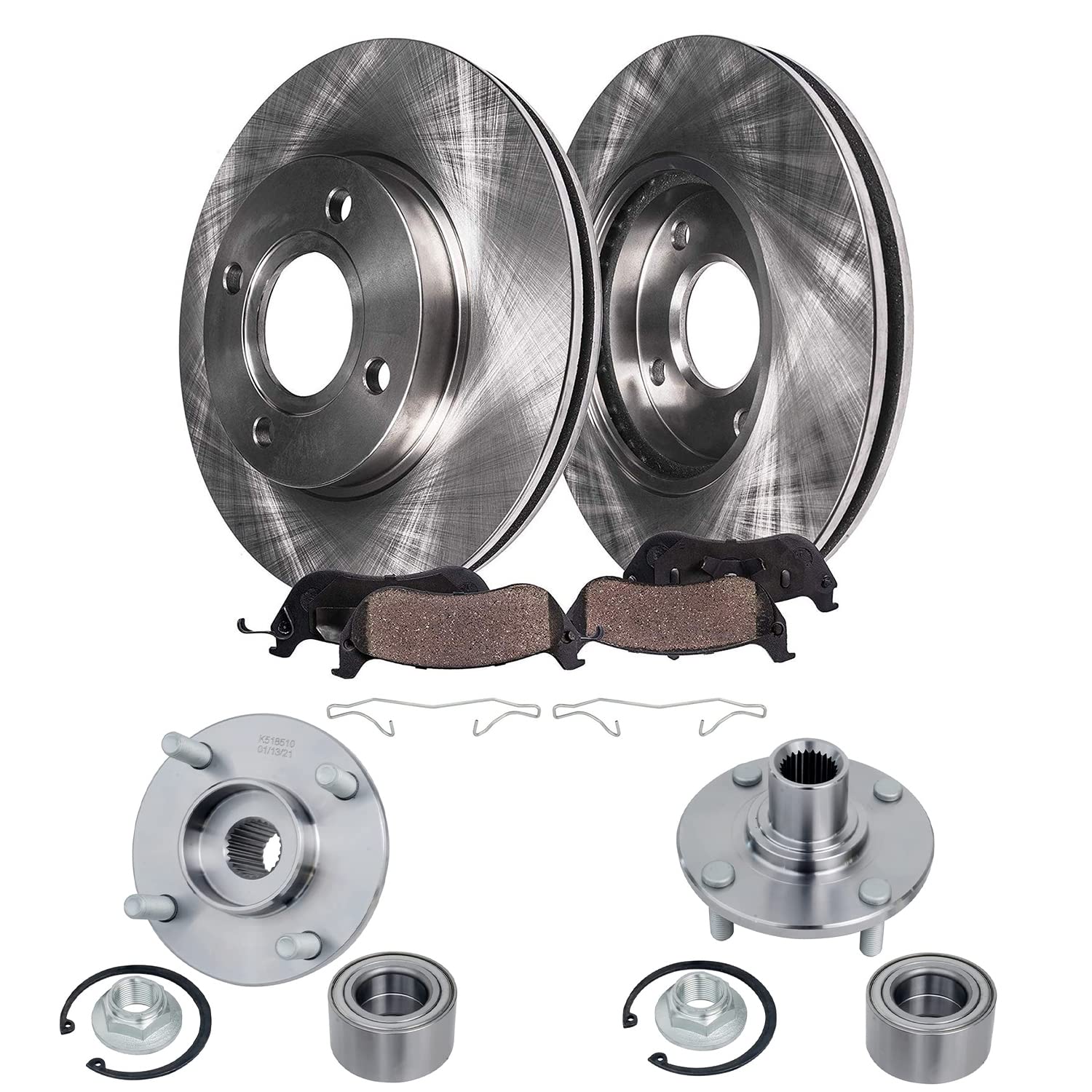 Detroit Axle - [4-Lug ABS] Front Hub &amp; Brake Kit for 2005-2007 Ford Focus