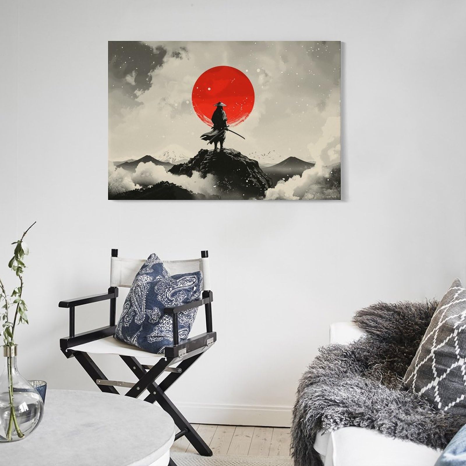 Amazon.com: Japanese Samurai Standing Red Sun Ink Poster Canvas