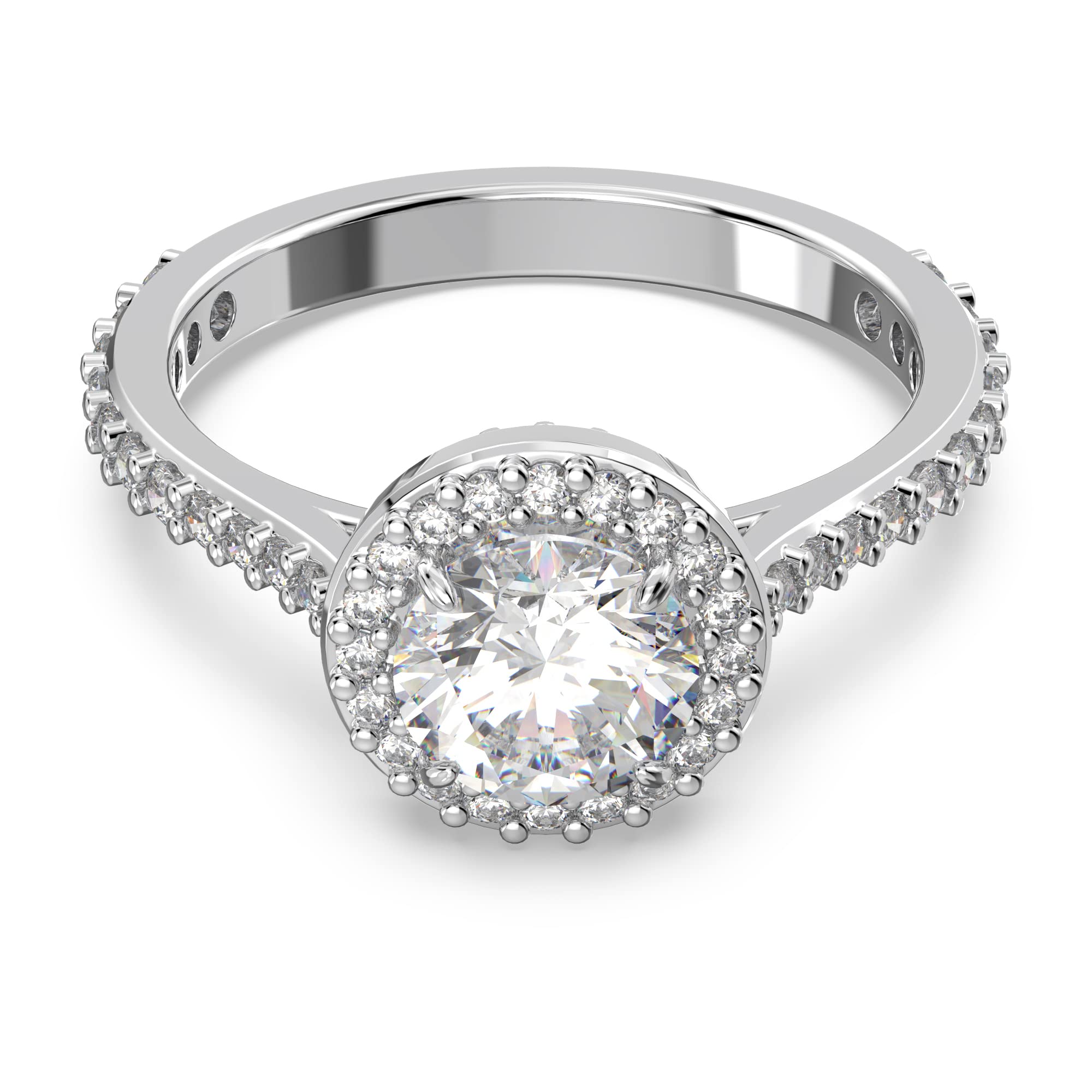 Swarovski Women's White/Silver Constella Cocktail Round Cut Pavé Rhodium Plated Ring - Size 50