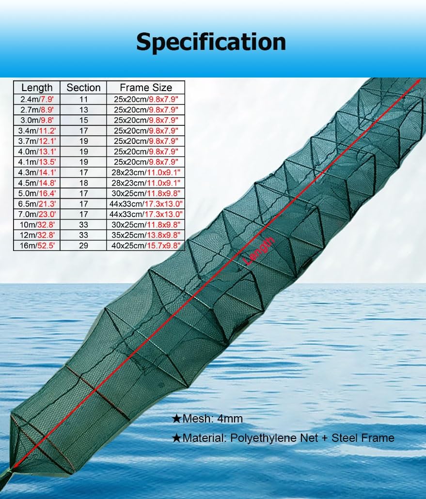 Paquete de 2 trampas de Cebo for camarones y cangrejos de 7,9 a 52,5 pies de Largo, trampas for Peces, Red de Pesca, Captura automáticamente más Peces fácilmente