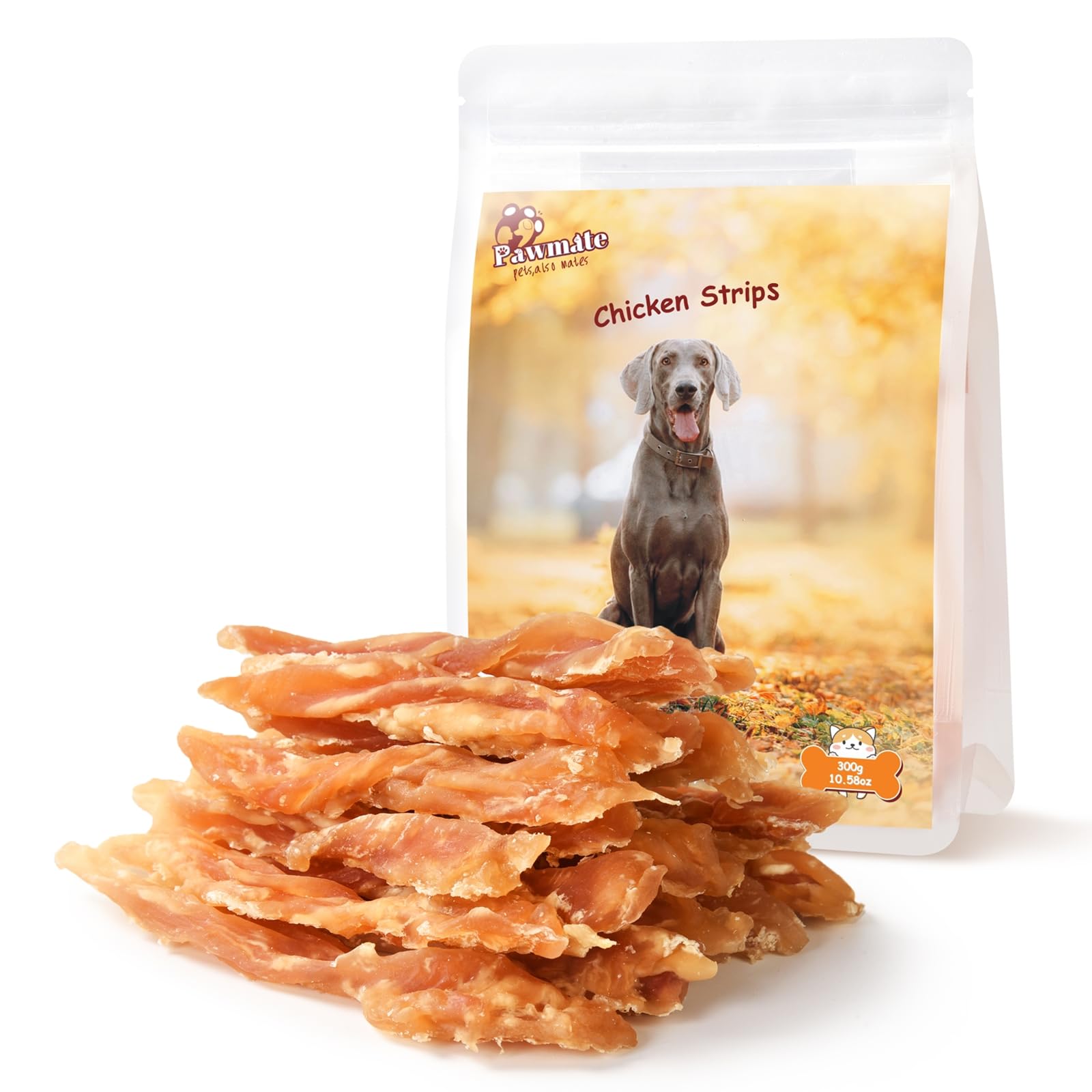 Pawmate Dog Treats Chicken Jerky Strips for Dogs, Natural Healthy Dog Jekry with Taurine, Real Chicken Twists High Protain Low Fat, Training Rewards Treats for Small Medium Large Dogs 10.6 oz
