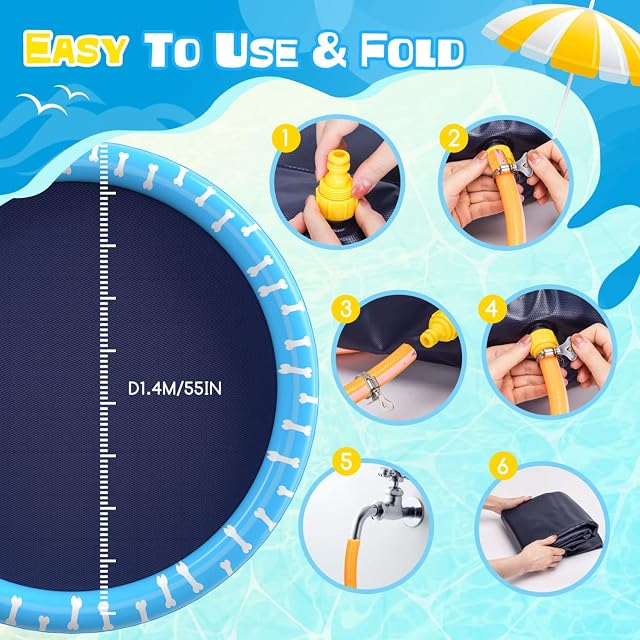 Foto 5 de 7 de Nobleza Piscina para Perros Grandes, D140cm/55in Piscina Plegable para Perro, Splash Pad Perro, Espesar 0.55mm
