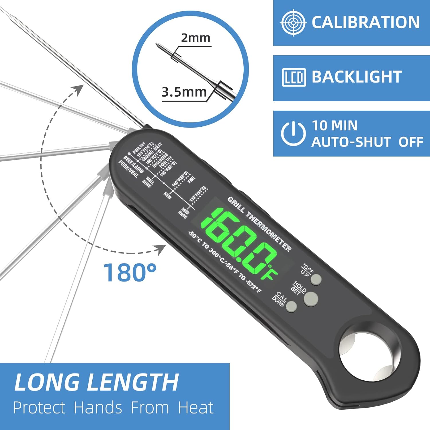 review WILAZB Digital Meat Thermometer - Waterproof Alarm Thermometer for Calibration, Cooking, Baking, Liquids, Candy, Grilling BBQ & Air Fryer , with 37.5
