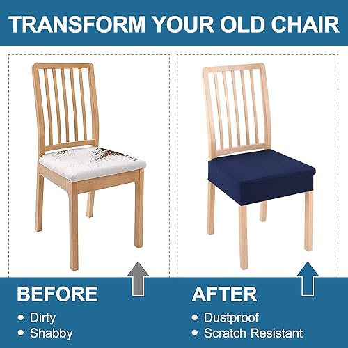 Miniatura 7 de Smiry - Juego de 4 fundas de asiento impermeables para sillas de comedor, tela jacquard elástica, extraíbles y lavables, fundas protectoras de