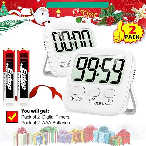 Miniatura 35 de Antonki Paquete de 2 temporizadores digitales para niños, temporizadores de cocina magnéticos de cuenta regresiva para cocinar, huevos, aula, 2 x