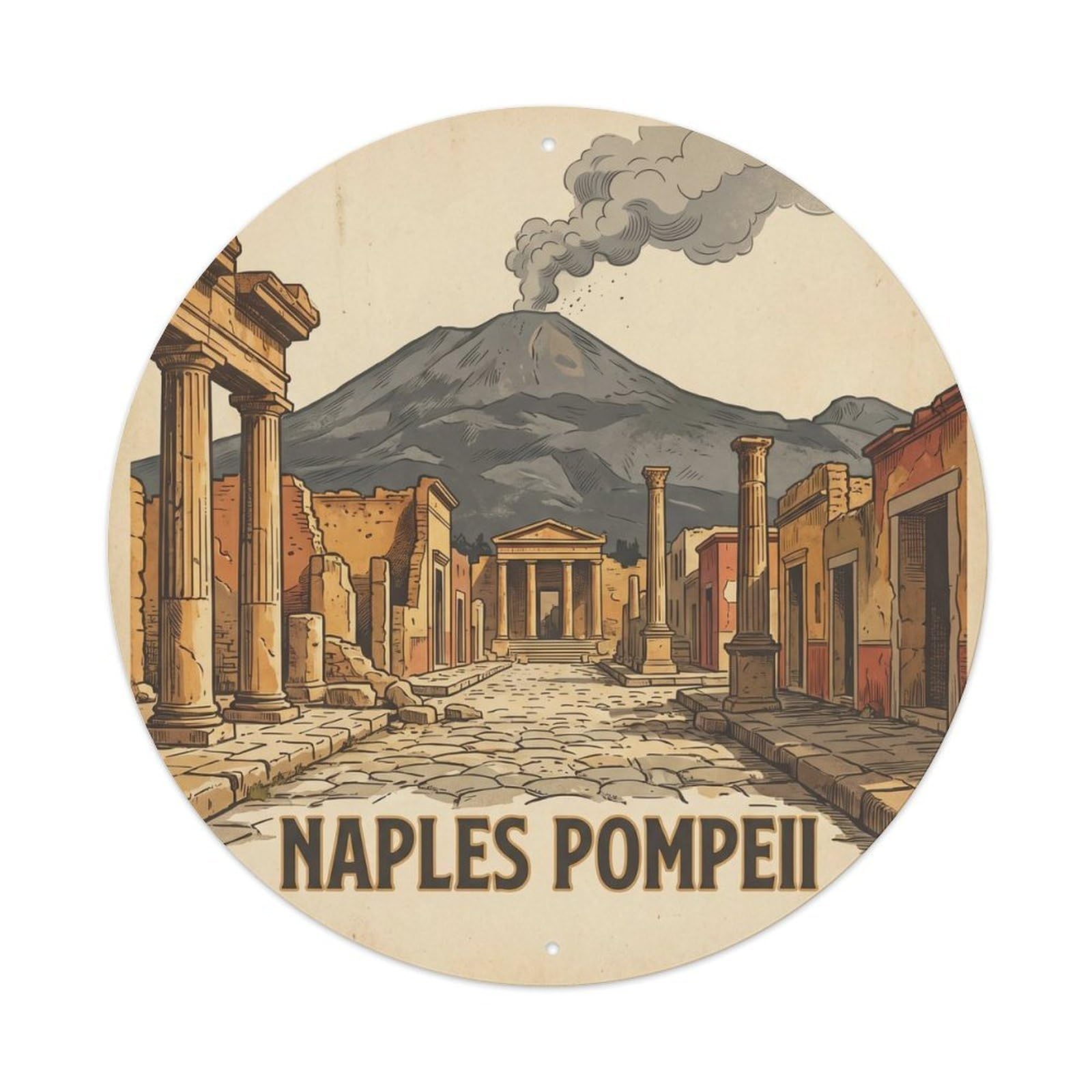 Retro Naples Italy Pompeii Landmark Travel Metal Tin Sign