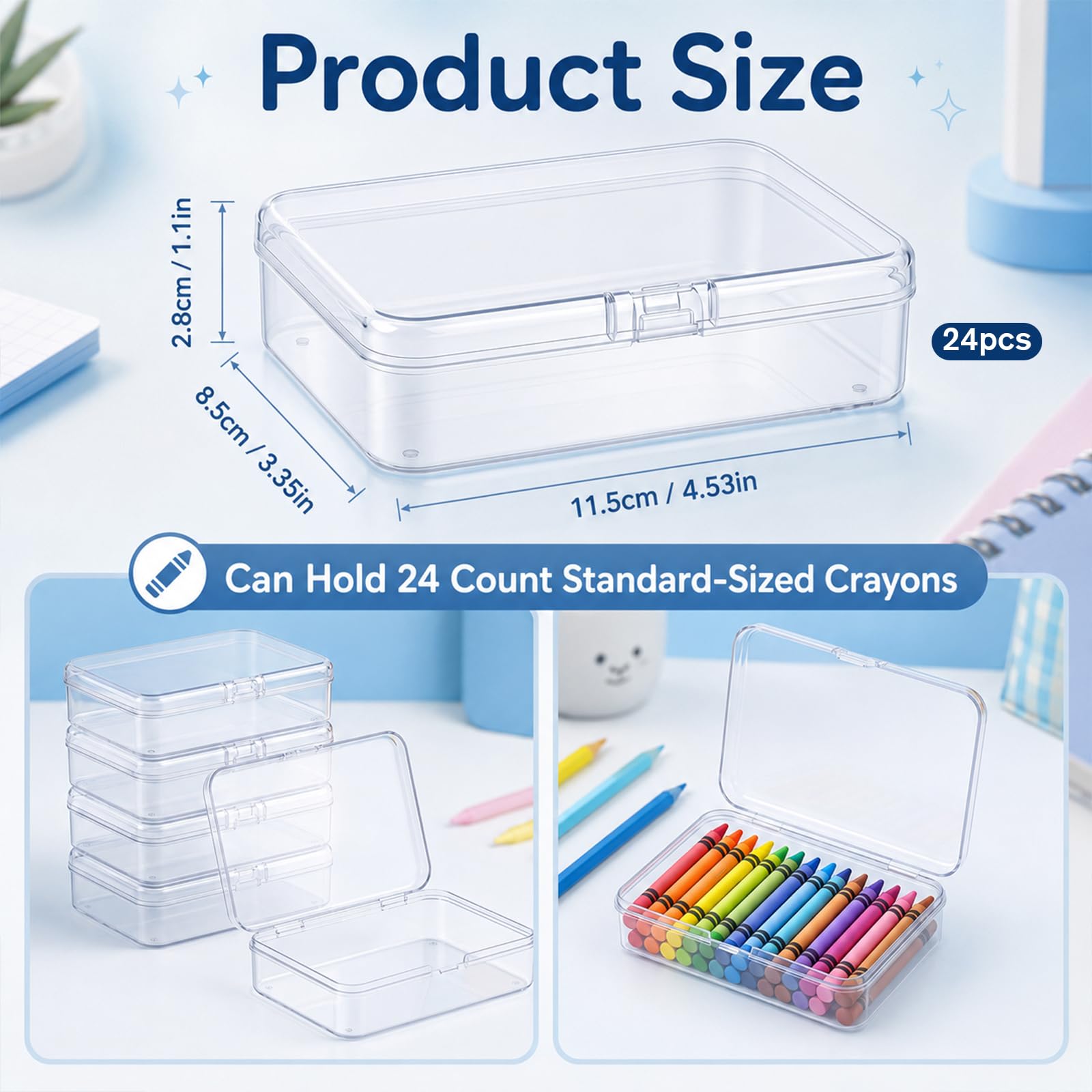 24 scatole in plastica trasparente per pastelli, 11,4 x 8,6 cm, con