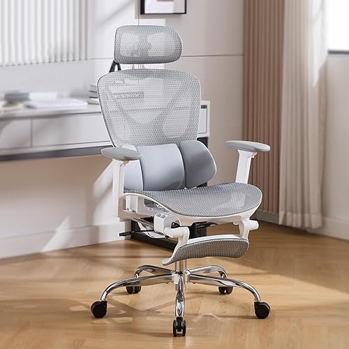 Miniatura 2 de Silla de oficina de malla de respaldo alto con reposapiés, silla de oficina ergonómica con soporte lumbar 3D, cómoda silla de escritorio de oficina