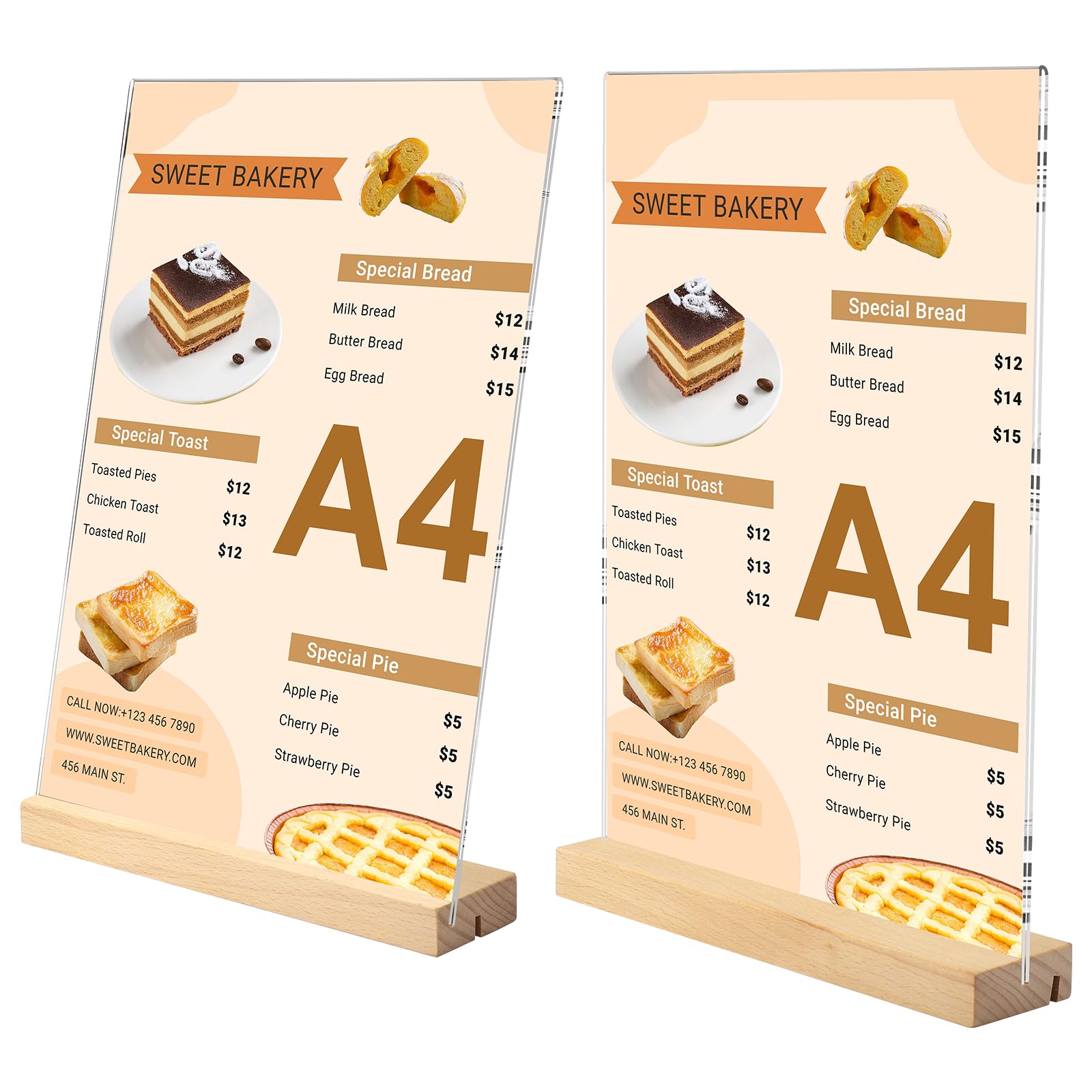 2 Piezas Expositor De Metacrilato A4,Soporte Folletos De Acrílico Transparente A4,Acrylic Sign Holder,Soporte De Mesa Acrílico Con Base De Madera, Soporte De Mesa Acrílico (Forma L Y T)
