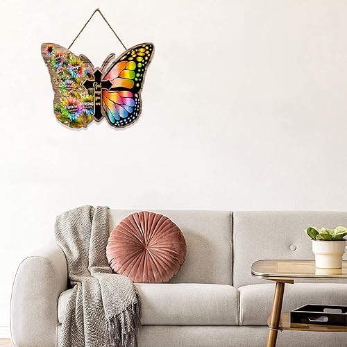 Miniatura 6 de RSLEE - Letrero de madera con diseño de mariposa para decoración de habitación, letrero de pared con texto en inglés, para colgar en la pared,