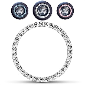 Car Bling Push Start Button Cover Durable Zinc Alloy Bling Ring Sticker with Crystal Rhinestones, Fits Most Engine Start Stop Decoration for Car Interior Accessories, Tool-Free Installation, Silver