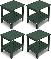 Vista 11 de KINGYES Juego de 2 mesas auxiliares para exteriores, mesa auxiliar Adirondack de doble capa, Aruba