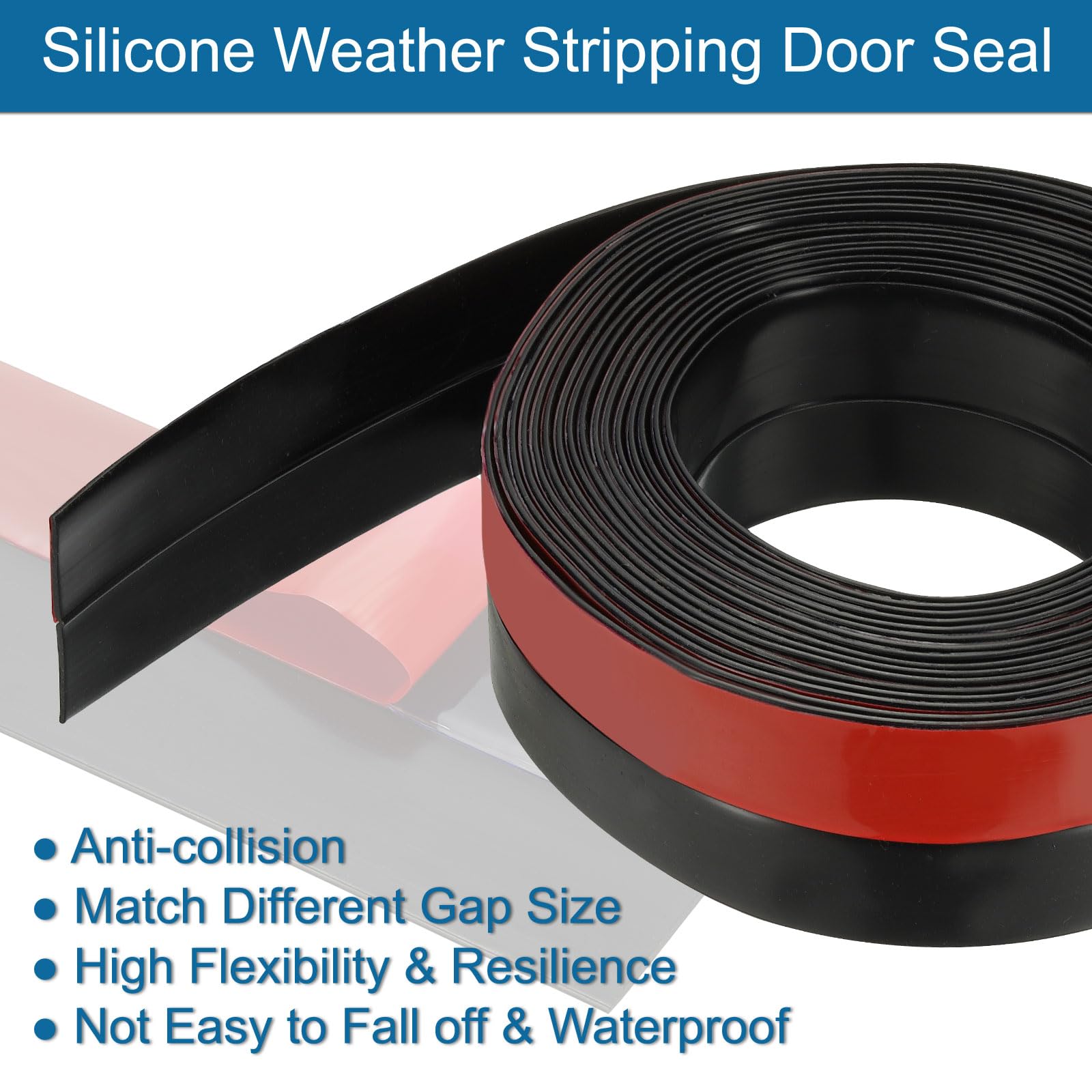 PATIKIL Silicone Weather Stripping, 20 ft x 3" Width, Black/Red, Windproof, Dustproof, Soundproof, Anti-collision, for Doors Windows - Image 3