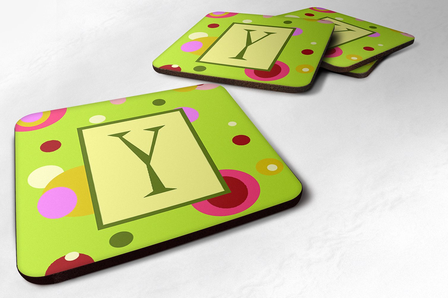 Caroline's TreasuresMonogram-Green Foam Coasters (Set of 4), Initial Letter Y, 3.5" H x 3.5" W, Multicolor