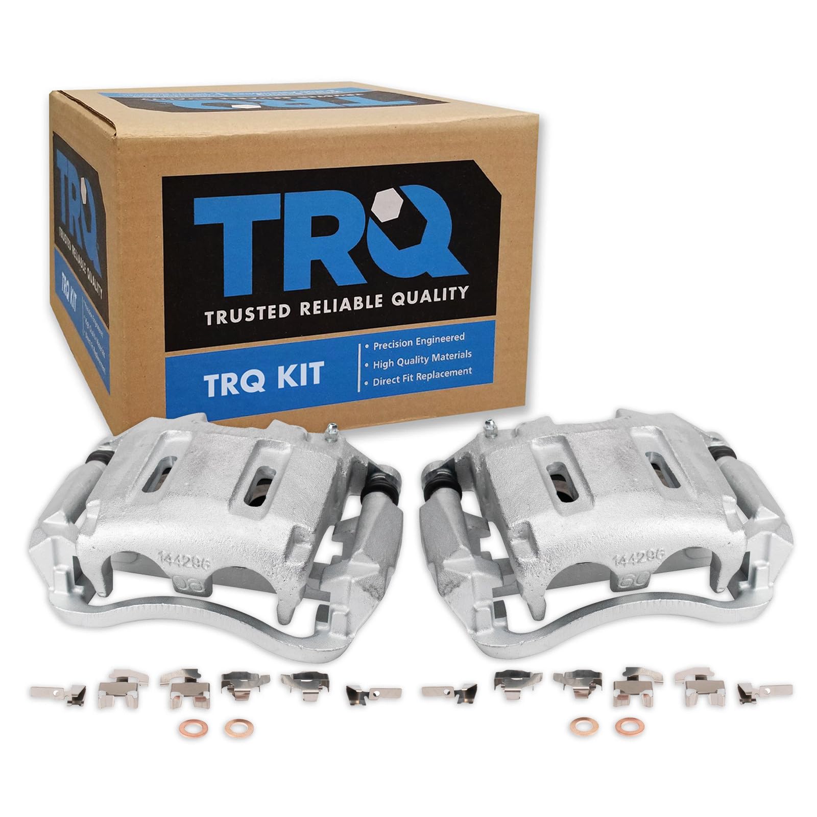 TRQ Front Brake Caliper Set Zinc Coated Brackets