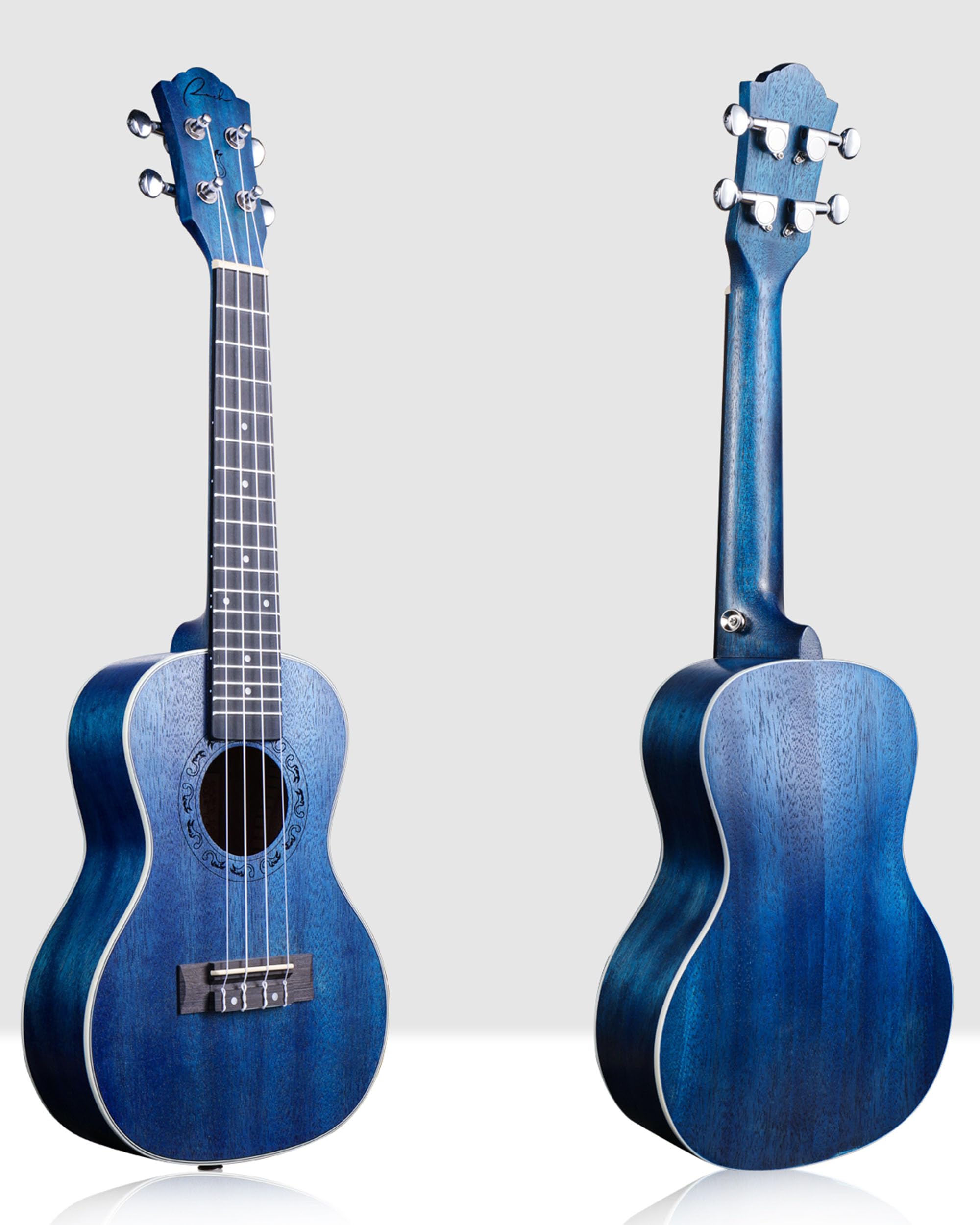 Tenor Ukulele Ranch 66 cm profesjonalny drewniany instrument ukelele z darmowymi lekcjami online i torbą koncertową, mała gitara hawajska, gwiaździsty niebieski